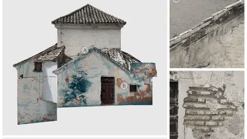 Alzado Este de la Ermita del Santo Sepulcro del Sacromonte, en Granada, con representación cromática de las principales patologías detectadas. Alzado Este de la Ermita del Santo Sepulcro del Sacromonte, en Granada, con representación cromática de las principales patologías detectadas.