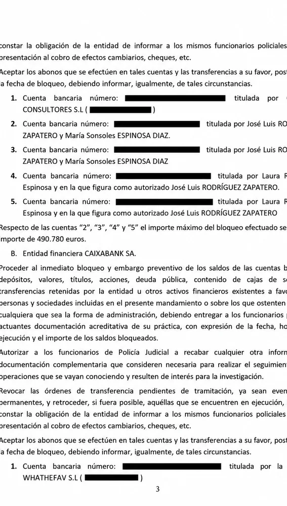 Imagen del informe sobre el bloqueo de cuentas al que ha accedido Onda Cero Imagen del informe sobre el bloqueo de cuentas al que ha accedido Onda Cero