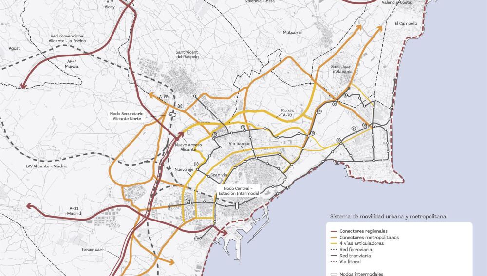 Plano de movilidad PGE de Alicante 