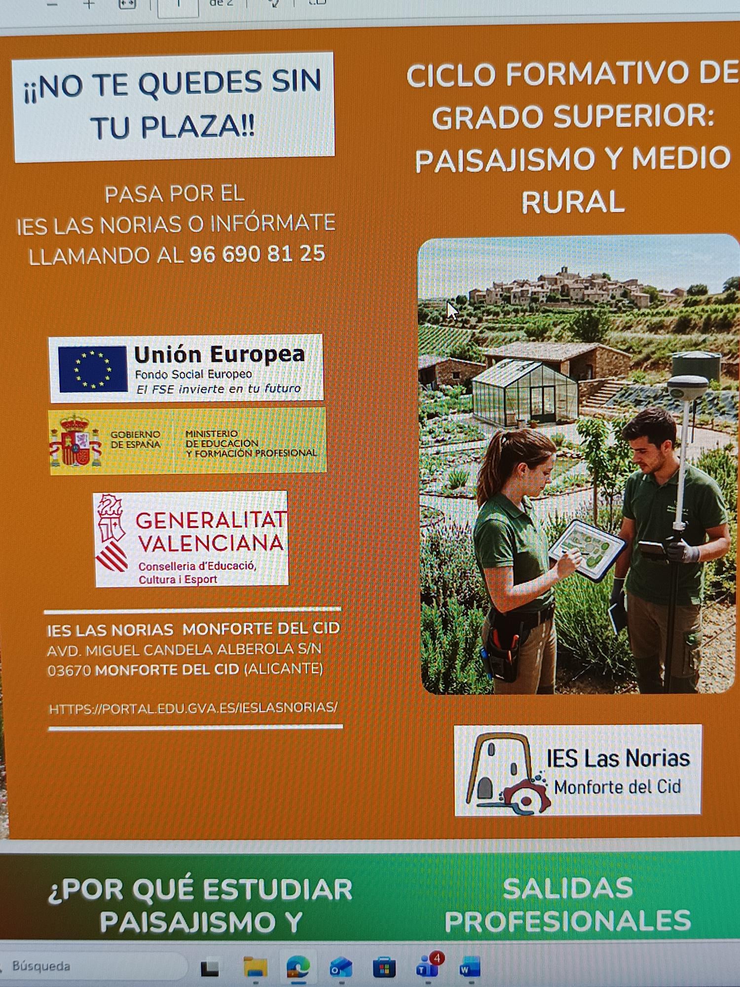 Ciclos formativos de Paisajismo-Medio Rural y Producción Agroecológica en Monforte del Cid Ciclos formativos de Paisajismo-Medio Rural y Producción Agroecológica en Monforte del Cid