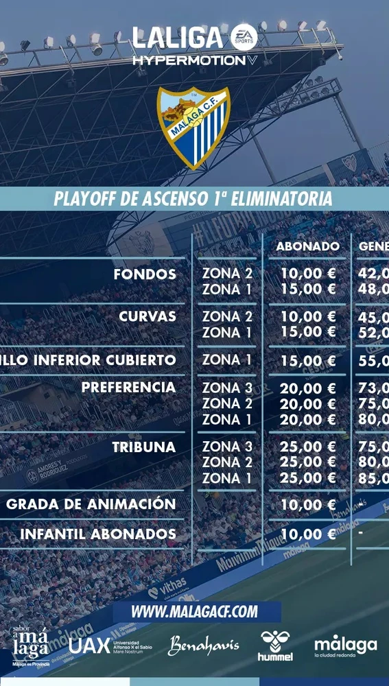 Precios entradas playoff del Málaga Precios entradas playoff del Málaga
