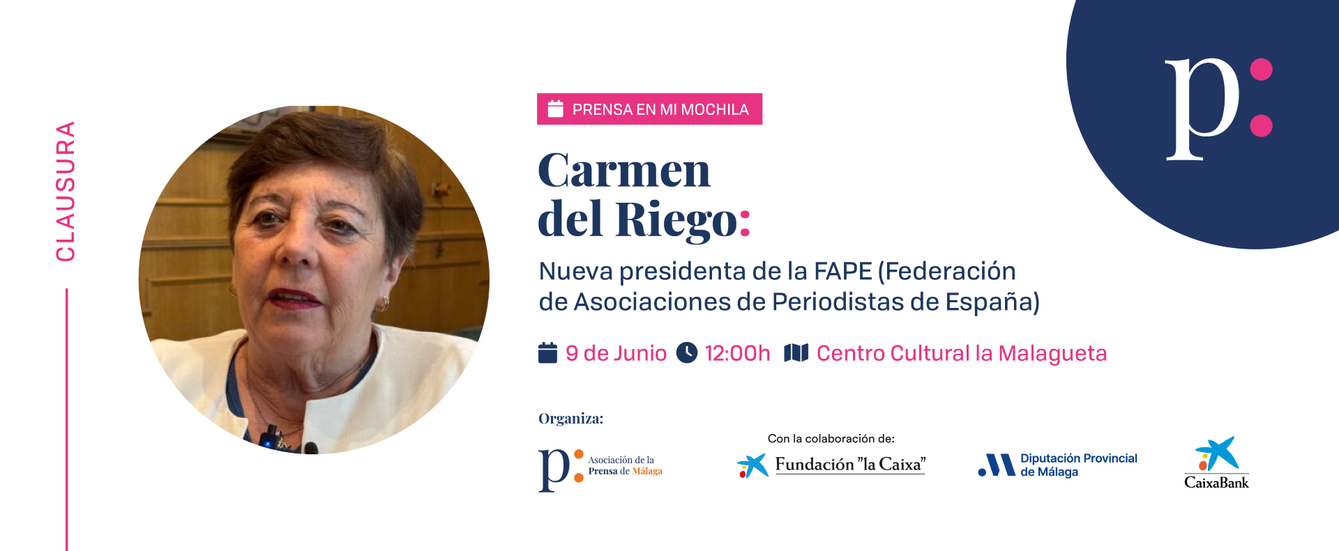 La periodista Carmen del Riego clausura el 9 de junio la VIII edición de Prensa en mi mochila La periodista Carmen del Riego clausura el 9 de junio la VIII edición de Prensa en mi mochila