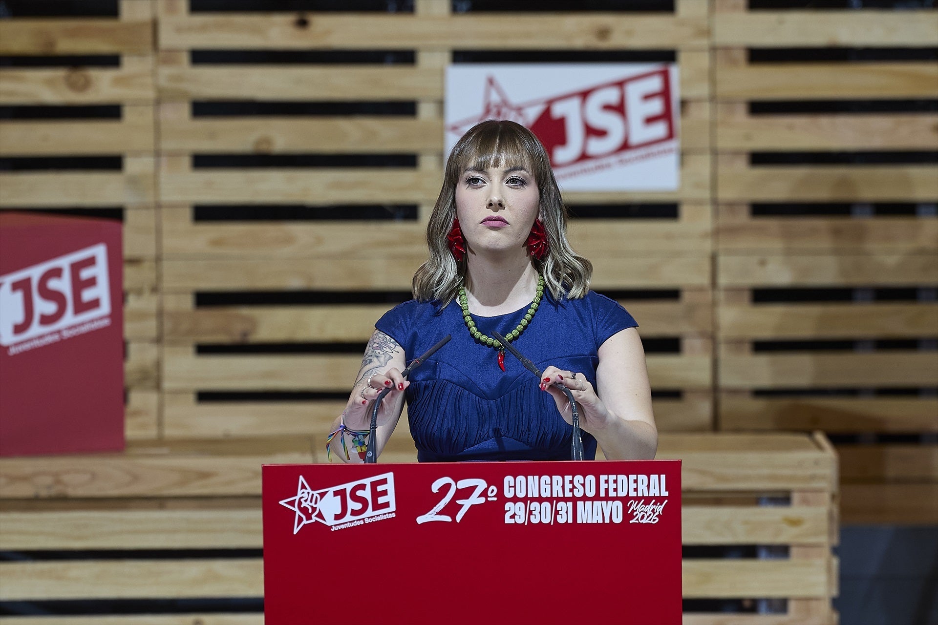 La secretaria general electa de Juventudes Socialistas de España (JSE), Aránzazu Figueroa, durante su intervención La secretaria general electa de Juventudes Socialistas de España (JSE), Aránzazu Figueroa, durante su intervención