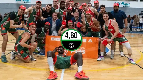 Los jugadores del Insolac Caja 87 celebran el ascenso a Primera FEB. Los jugadores del Insolac Caja 87 celebran el ascenso a Primera FEB.