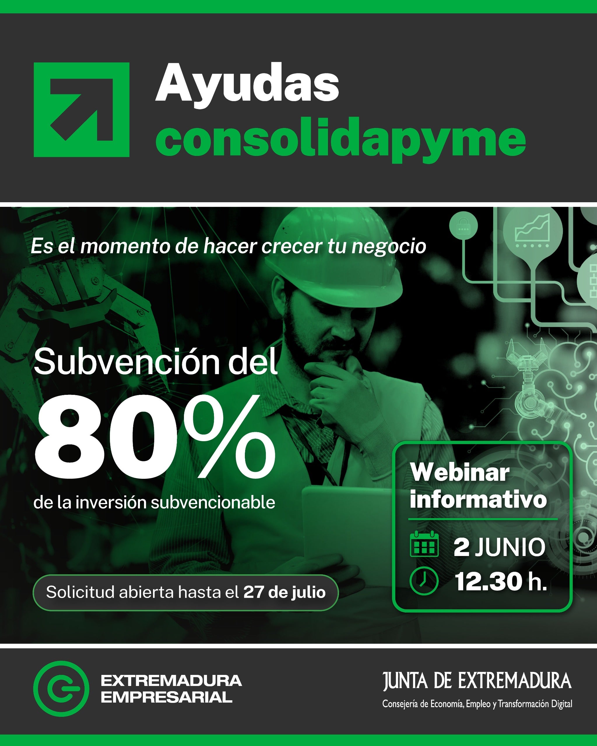 Abierta la convocatoria de ayudas Consolidapyme para impulsar la modernización y competitividad de las pymes extremeñas Abierta la convocatoria de ayudas Consolidapyme para impulsar la modernización y competitividad de las pymes extremeñas