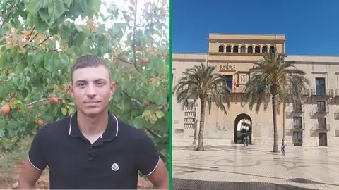 El agricultor Raúl García de La Romana y la fachada del Ayuntaiento de Elche. El agricultor Raúl García de La Romana y la fachada del Ayuntaiento de Elche.