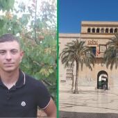 El agricultor Raúl García de La Romana y la fachada del Ayuntaiento de Elche. 