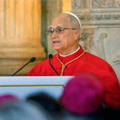 El papa León XIV durante su primer discurso en el Palacio Real