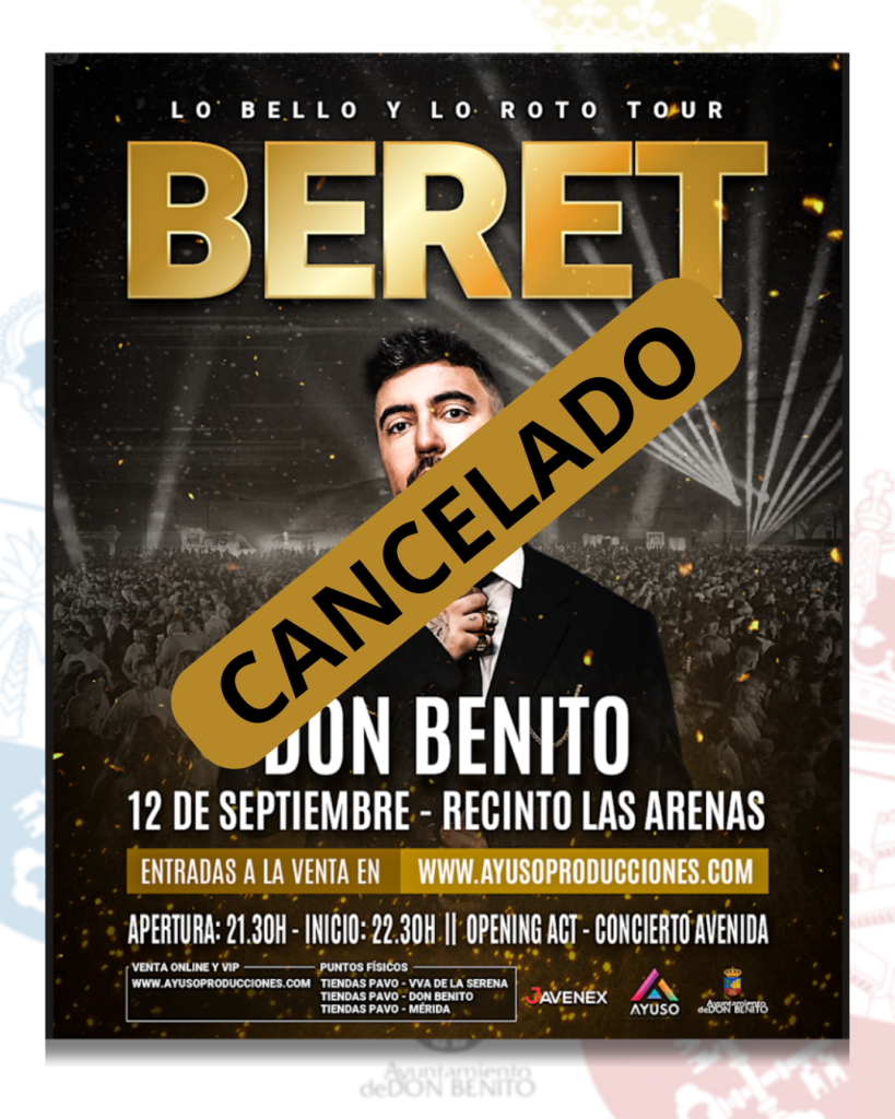 Cancelado el concierto de Beret en la Feria de Don Benito tras su detención por un presunto delito de agresión sexual Cancelado el concierto de Beret en la Feria de Don Benito tras su detención por un presunto delito de agresión sexual
