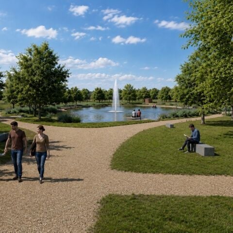 Simulación del nuevo 'Parque Europa’ junto al Hospital Universitario del Vinalopó de Elche.