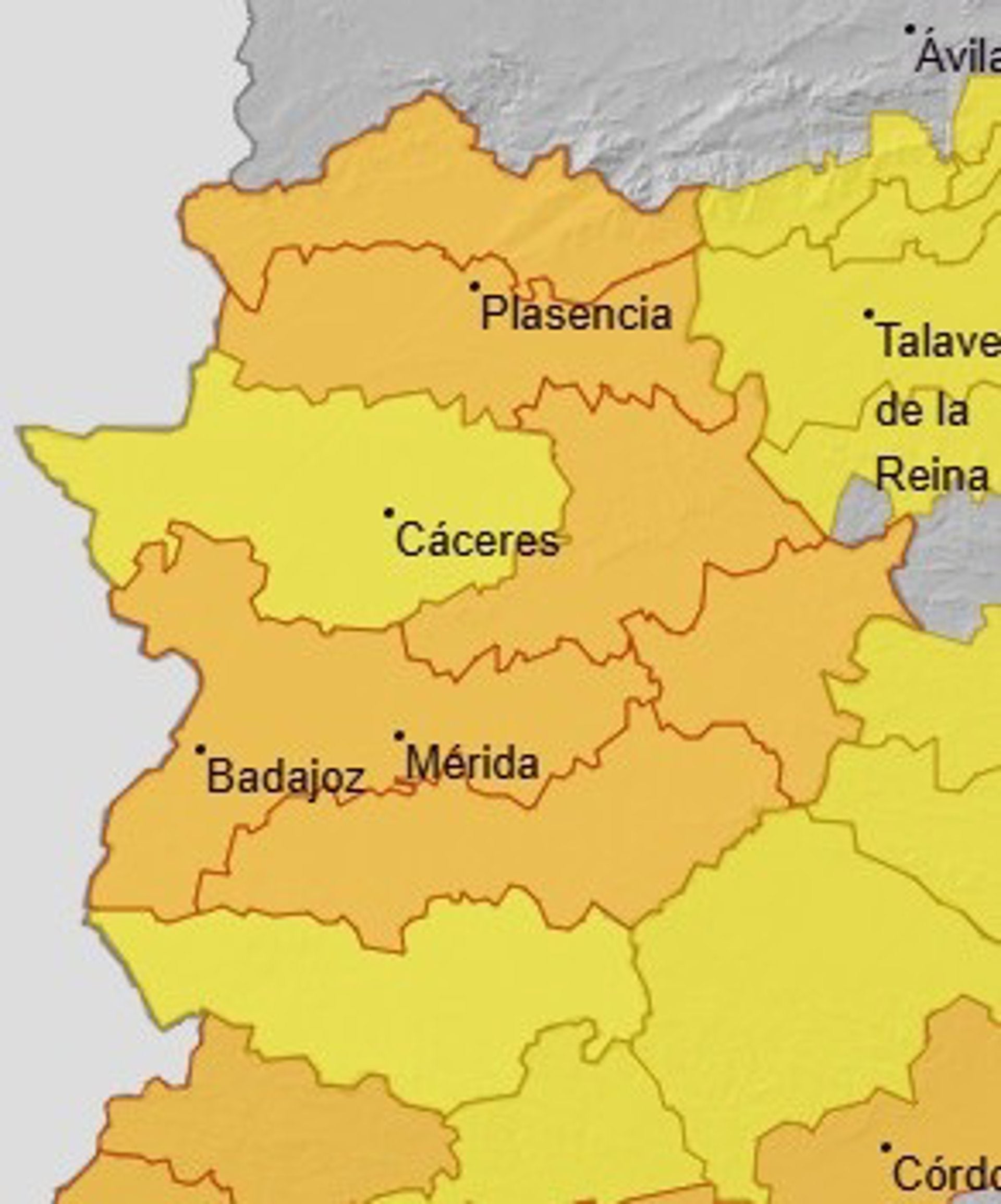 Toda Extremadura, salvo la meseta cacereña y el Sur de Badajoz, se encontrarán este viernes en alerta naranja por calor Toda Extremadura, salvo la meseta cacereña y el Sur de Badajoz, se encontrarán este viernes en alerta naranja por calor