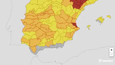 Mapa avisos meteorológicos de la Aemet. Mapa avisos meteorológicos de la Aemet.