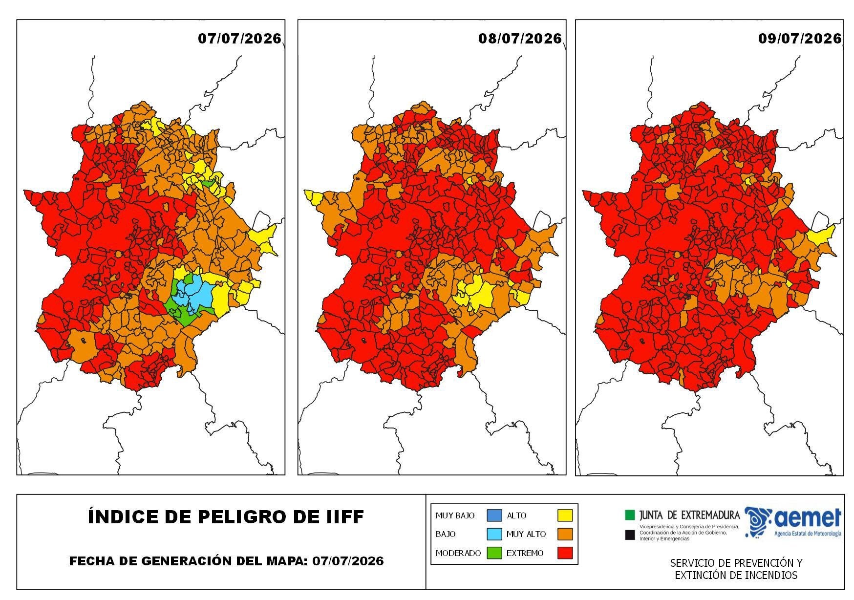 Este miércoles casi el 90% del territorio extremeño estará bajo riesgo extremo de incendios forestales, mañana se extenderá la alerta Este miércoles casi el 90% del territorio extremeño estará bajo riesgo extremo de incendios forestales, mañana se extenderá la alerta