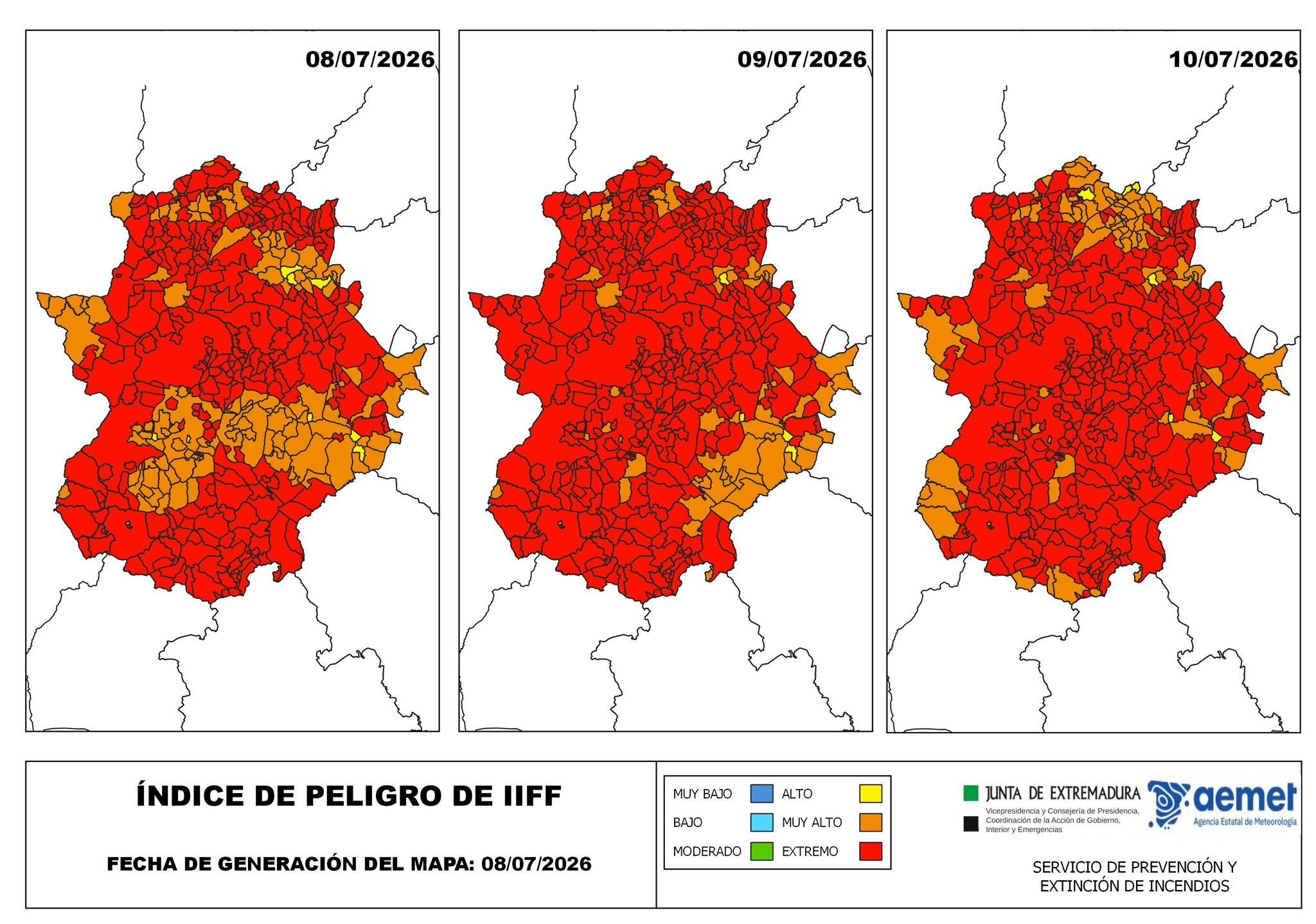 El 99 % del territorio extremeño se situará este jueves y viernes en riesgo muy alto o extremo de incendios forestales El 99 % del territorio extremeño se situará este jueves y viernes en riesgo muy alto o extremo de incendios forestales