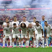 Los jugadores de España posan antes del partido en el Mundial 2026. Los jugadores de España posan antes del partido en el Mundial 2026.
