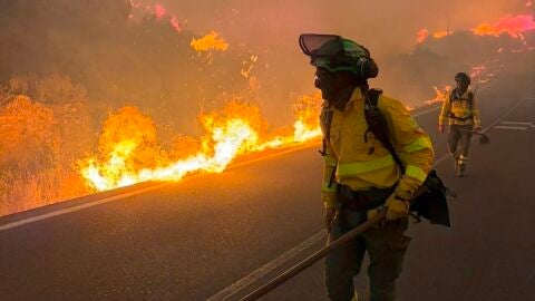 Fotograf&iacute;a de los bomberos tratando de apagar el incendio de Los Gallardos.
