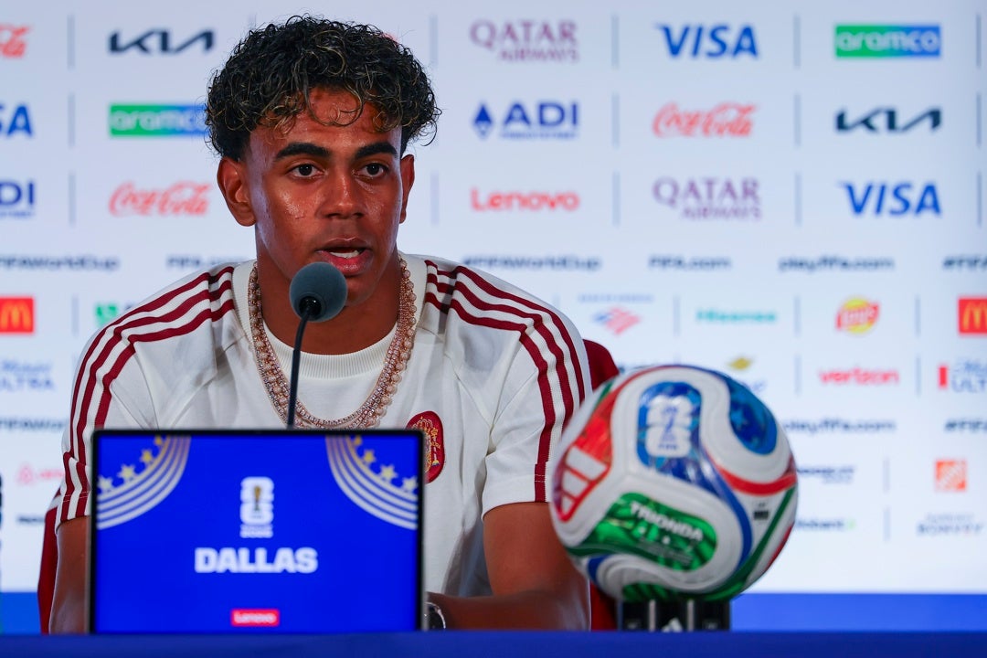 El jugador español Lamine Yamal durante la rueda de prensa ofrecida previa al Francia- España El jugador español Lamine Yamal durante la rueda de prensa ofrecida previa al Francia- España