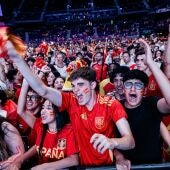 Aficionados de la selección española durante la celebración del partido entre España y Argentina