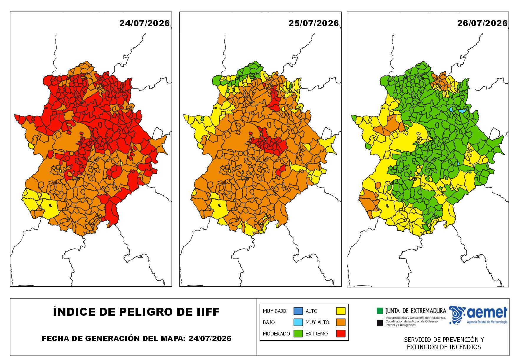 Más de dos centenares de municipios extremeños se encontrarán este viernes bajo riesgo extremo de incendios forestales Más de dos centenares de municipios extremeños se encontrarán este viernes bajo riesgo extremo de incendios forestales