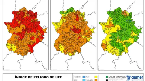 Más de dos centenares de municipios extremeños se encontrarán este viernes bajo riesgo extremo de incendios forestales Más de dos centenares de municipios extremeños se encontrarán este viernes bajo riesgo extremo de incendios forestales