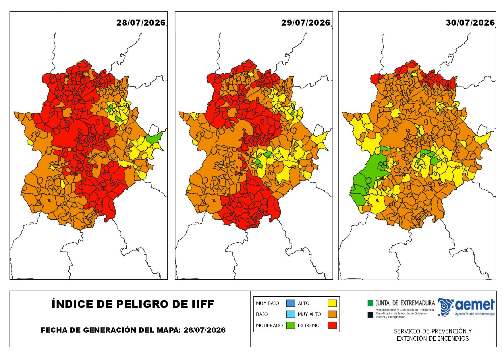 Más del 90% del territorio extremeño permanecerá este martes bajo riesgo extremo y muy alto por incendios forestales Más del 90% del territorio extremeño permanecerá este martes bajo riesgo extremo y muy alto por incendios forestales