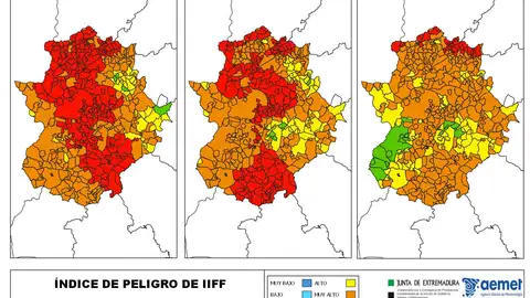 Más del 90% del territorio extremeño permanecerá este martes bajo riesgo extremo y muy alto por incendios forestales Más del 90% del territorio extremeño permanecerá este martes bajo riesgo extremo y muy alto por incendios forestales
