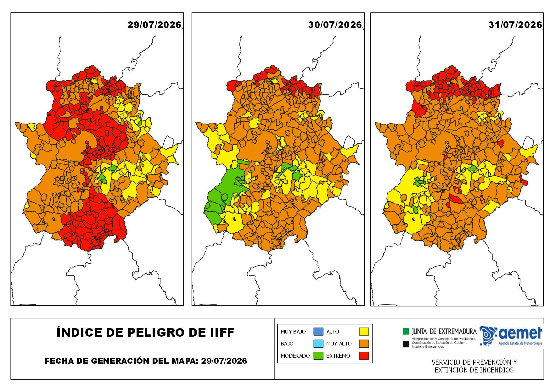 La mayoría del territorio extremeño se situará hoy en riesgo muy alto y extremo por incendios forestales La mayoría del territorio extremeño se situará hoy en riesgo muy alto y extremo por incendios forestales