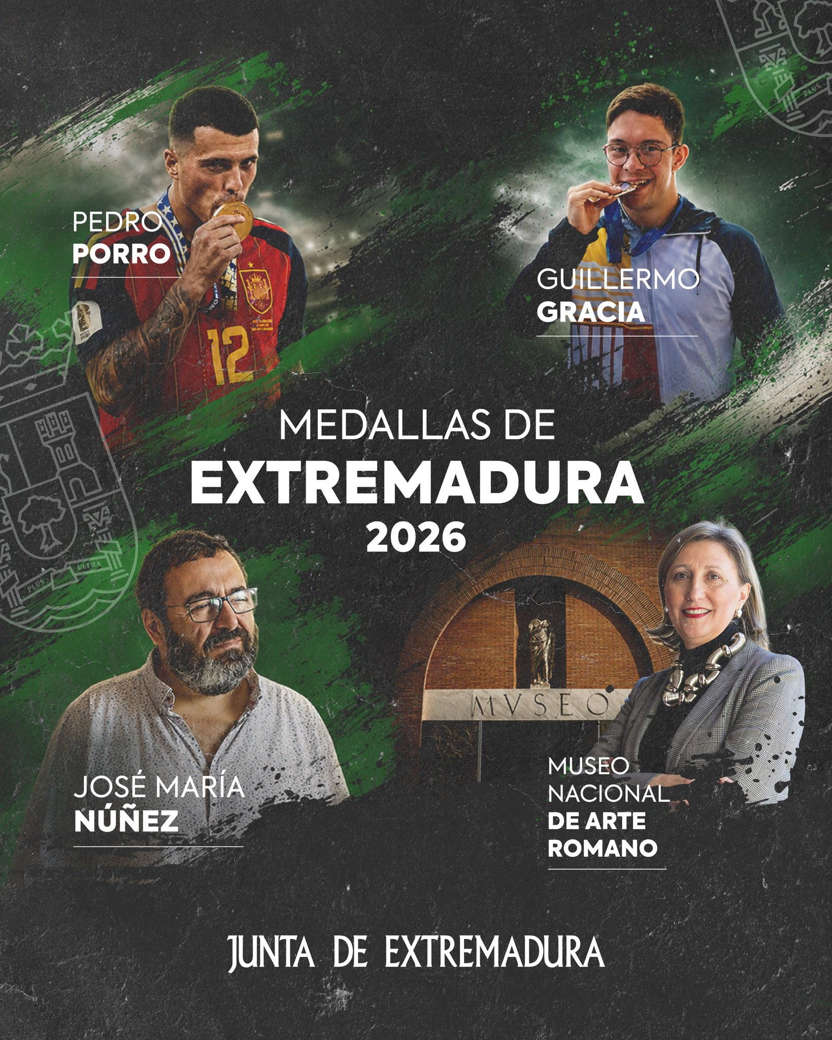 Pedro Porro, José María Núñez, Guillermo Gracia y el Museo Nacional de Arte Romano de Mérida, Medallas de Extremadura 2026 Pedro Porro, José María Núñez, Guillermo Gracia y el Museo Nacional de Arte Romano de Mérida, Medallas de Extremadura 2026