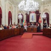 Instantes del pleno extraordinario celebrado ayer en el Ayuntamiento de Cádiz