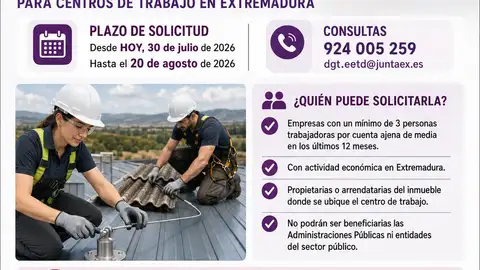 La Junta destina 200.000 euros a ayudas para que las empresas retiren amianto e instalen sistemas de protección frente a caídas La Junta destina 200.000 euros a ayudas para que las empresas retiren amianto e instalen sistemas de protección frente a caídas