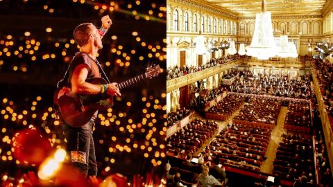 Una imatge d'un concert de Coldplay i una altra del concert de Viena de Cap d'Any Una imatge d'un concert de Coldplay i una altra del concert de Viena de Cap d'Any