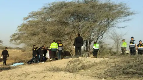 Integrantes la Policía de Perú operan en la zona donde una avioneta se estrelló, en Nazca (Perú). Integrantes la Policía de Perú operan en la zona donde una avioneta se estrelló, en Nazca (Perú).