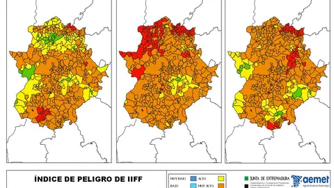 Extremadura presentará este viernes un riesgo muy alto y alto por incendio forestal que escalará hasta el riesgo extremo mañana Extremadura presentará este viernes un riesgo muy alto y alto por incendio forestal que escalará hasta el riesgo extremo mañana