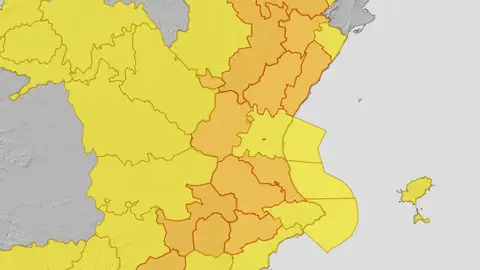 Aviso naranja emitido por AEMET para la zona del interior de la provincia de Alicante. Aviso naranja emitido por AEMET para la zona del interior de la provincia de Alicante.