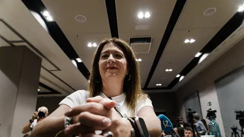 The former socialist militant Leire Diez during a press conference at the Novotel Hotel, on June 4, 2025, in Madrid, Spain. The former socialist militant Leire Diez during a press conference at the Novotel Hotel, on June 4, 2025, in Madrid, Spain.