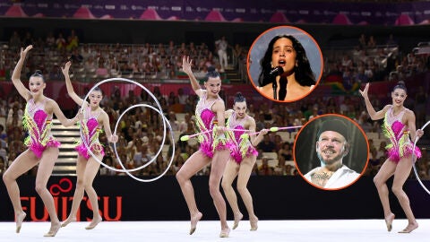 Montaje del conjunto espa&ntilde;ol de r&iacute;tmica, Rosal&iacute;a y Residente