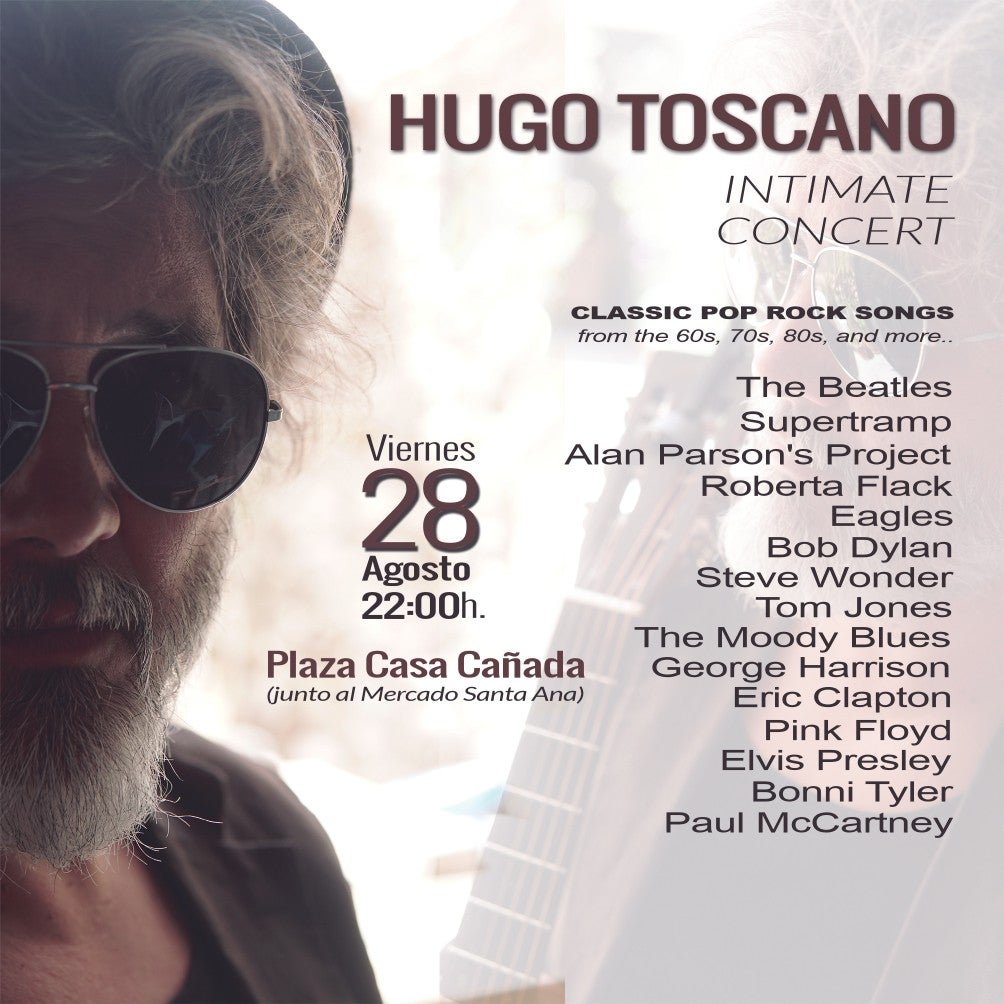 Concierto íntimo de Hugo Toscano, ex guitarrista de ‘Elefantes’, en Plaza Casa Cañada, junto al Mercado Santa Ana Concierto íntimo de Hugo Toscano, ex guitarrista de ‘Elefantes’, en Plaza Casa Cañada, junto al Mercado Santa Ana