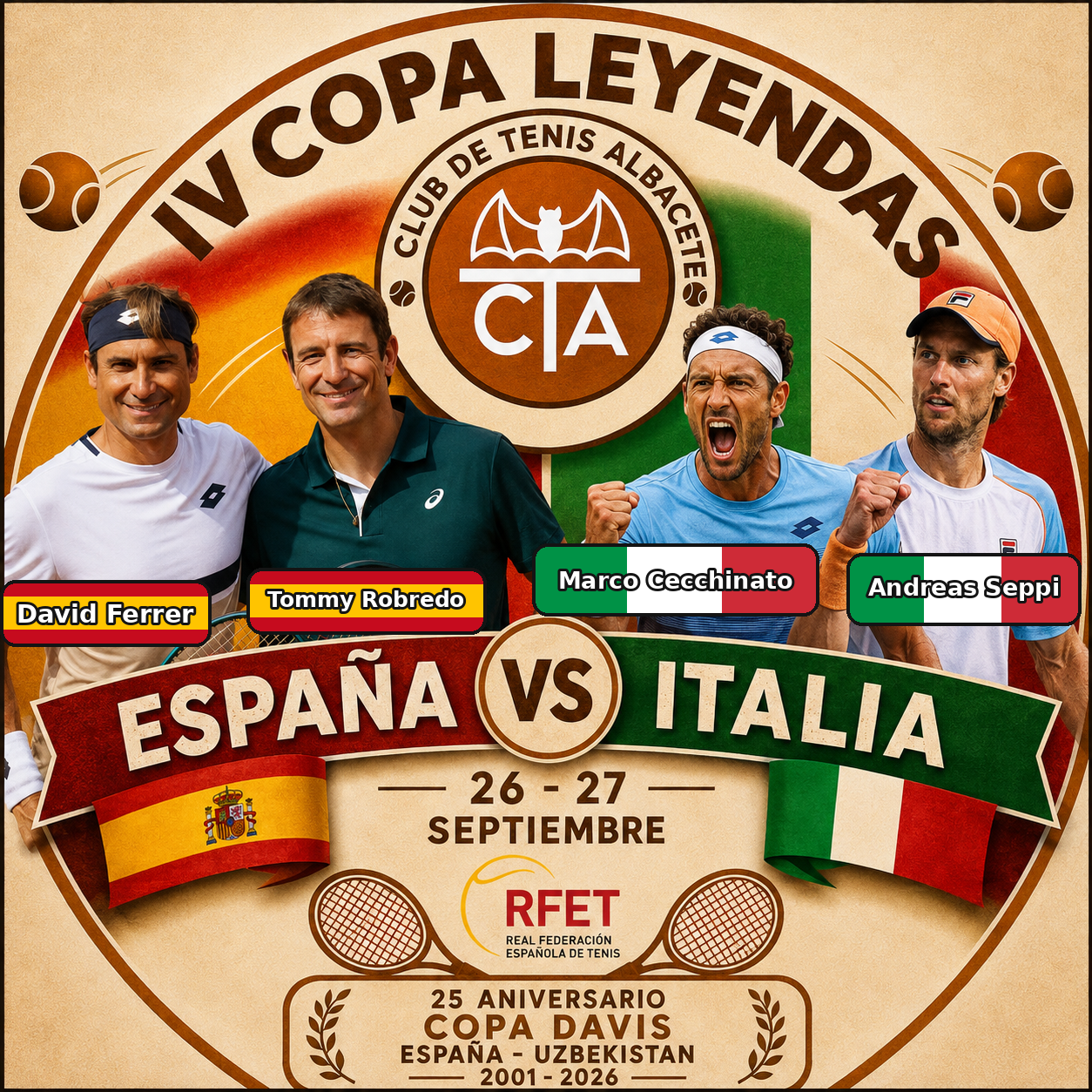 David Ferrer y Tommy Robredo equipo español para la confrontación amistosa ante Italia con el formato de Copa Davis David Ferrer y Tommy Robredo equipo español para la confrontación amistosa ante Italia con el formato de Copa Davis