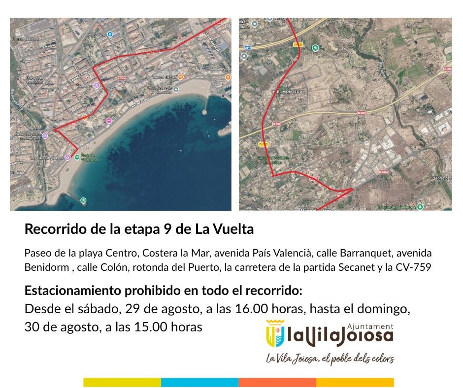 La salida de la etapa 9 de la Vuelta Ciclista desde Villajoyosa conllevará cortes de tráfico y restricciones de aparcamiento La salida de la etapa 9 de la Vuelta Ciclista desde Villajoyosa conllevará cortes de tráfico y restricciones de aparcamiento