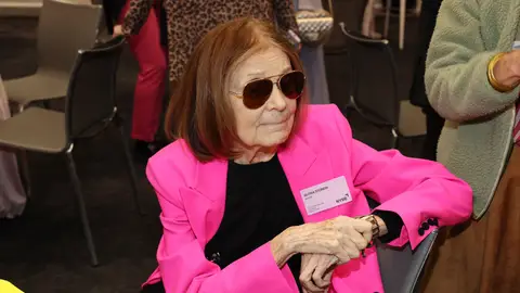 Gloria Steinem poses as she celebrates International Women's Day at NYSE at New York Stock Exchange on March 09, 2026 in New York City. Gloria Steinem poses as she celebrates International Women's Day at NYSE at New York Stock Exchange on March 09, 2026 in New York City.