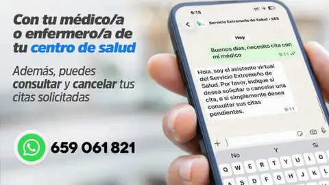 El Área de Salud de Llerena-Zafra incorpora el servicio de cita previa en Atención Primaria a través de WhatsApp El Área de Salud de Llerena-Zafra incorpora el servicio de cita previa en Atención Primaria a través de WhatsApp