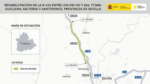 Transportes licita obras del firme en 16 kil&oacute;metros de la N-630 a su paso por Guillena, Salteras y Santiponce
