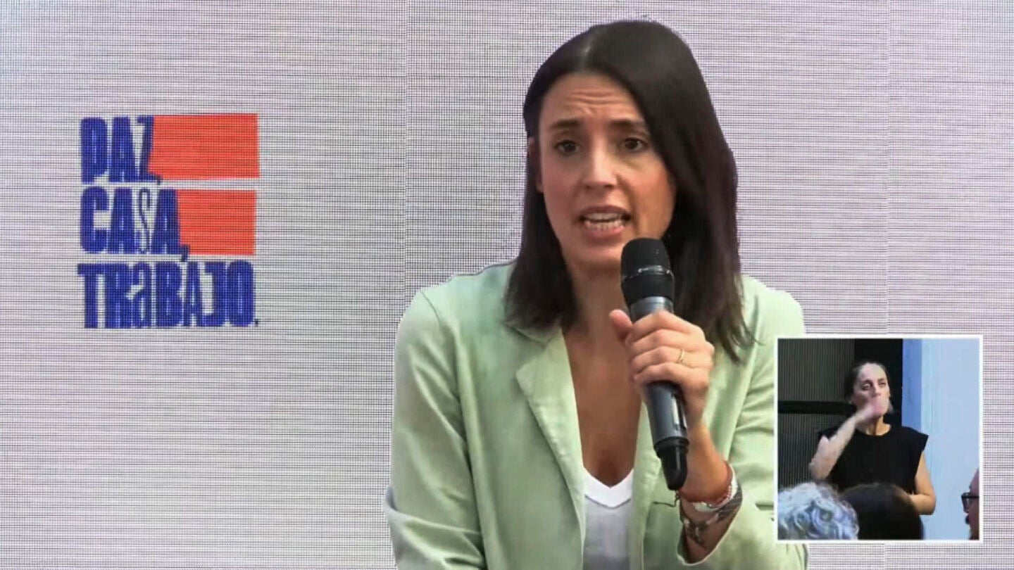 Irene Montero en el acto Paz, Casa, Trabajo para anunciar su voluntad de presentarse a las elecciones generales
