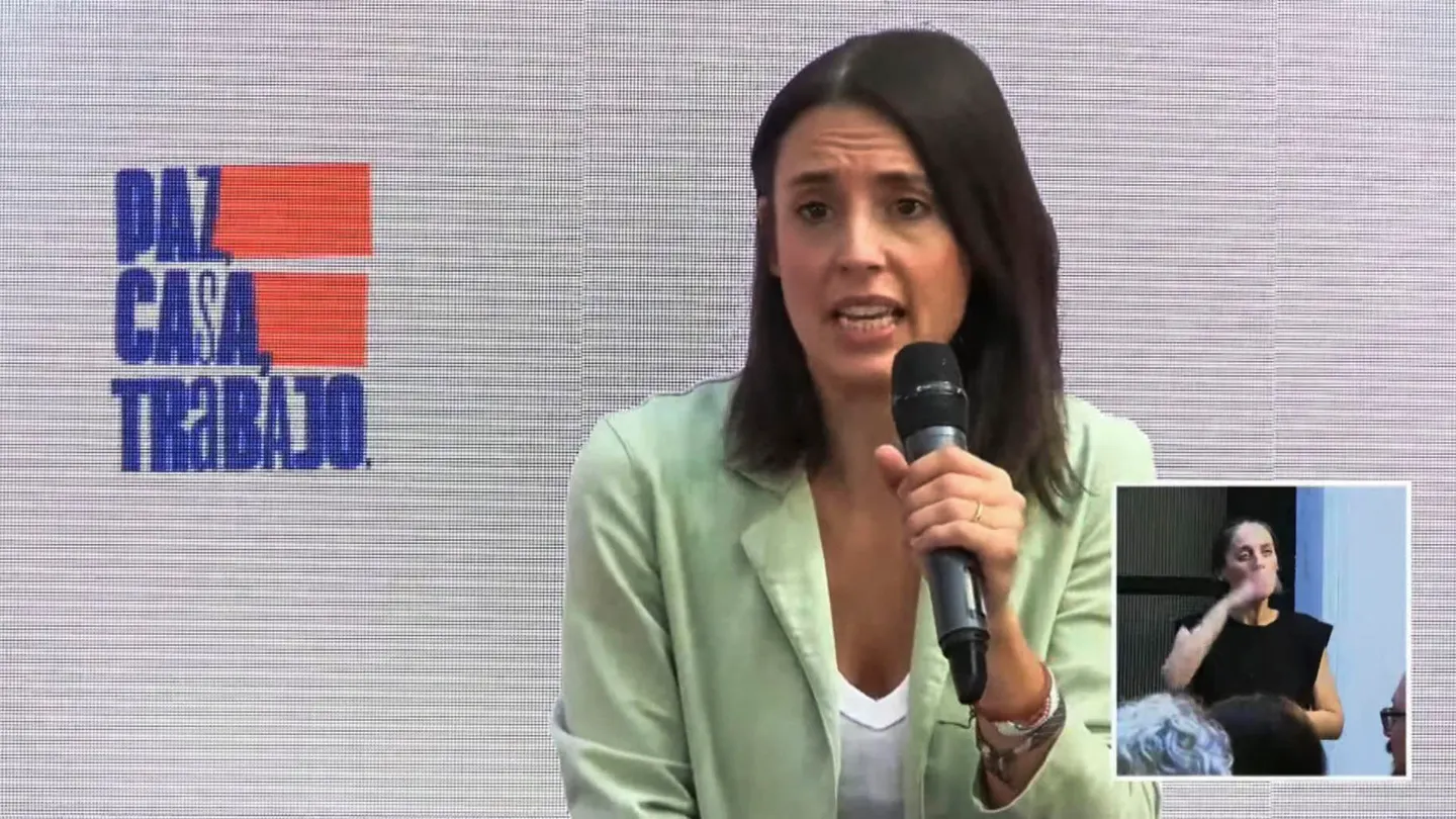 Irene Montero en el acto Paz, Casa, Trabajo para anunciar su voluntad de presentarse a las elecciones generales Irene Montero en el acto Paz, Casa, Trabajo para anunciar su voluntad de presentarse a las elecciones generales