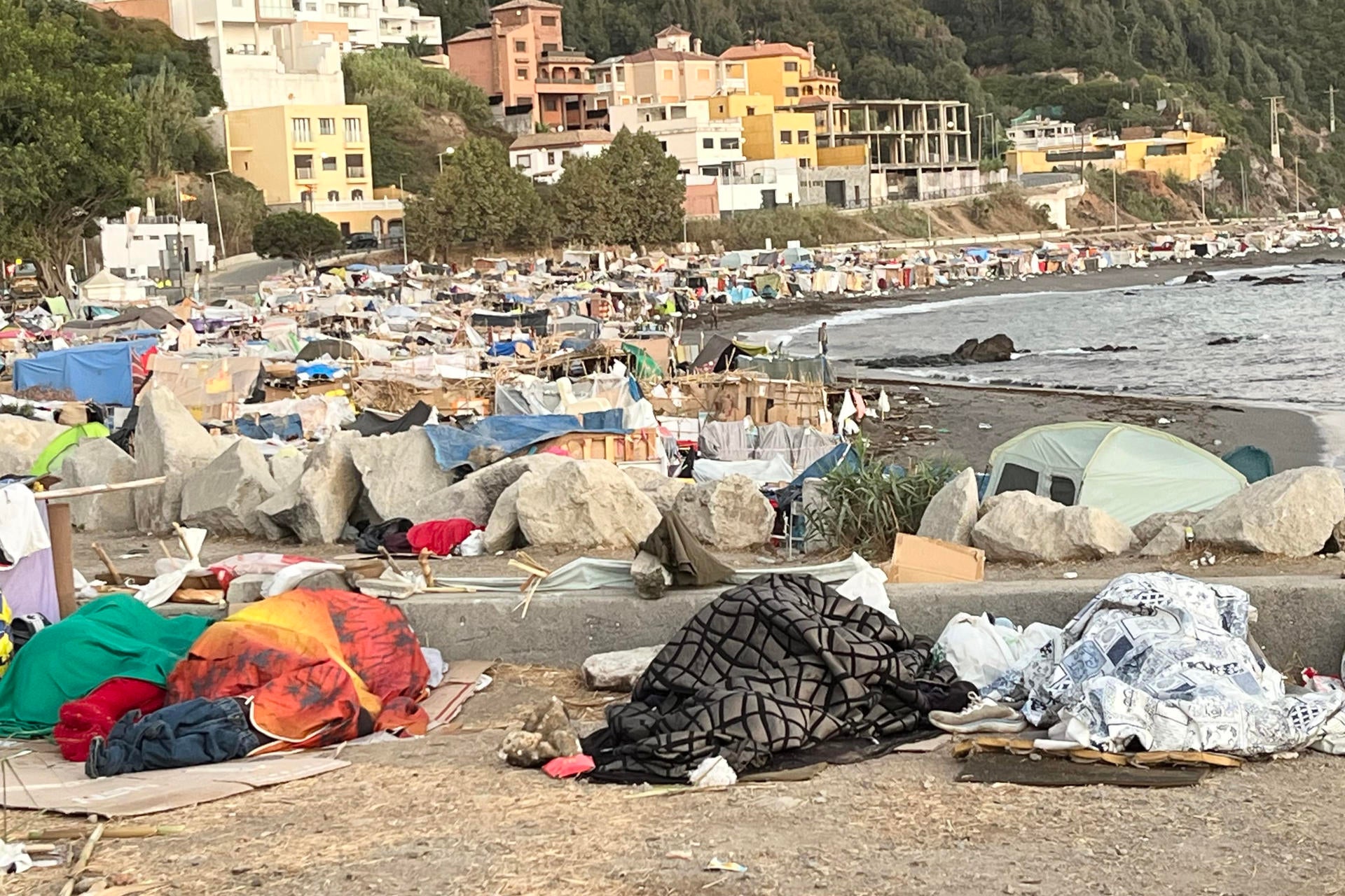 Vista este sábado de la playa del Trampolín de Ceuta. Vista este sábado de la playa del Trampolín de Ceuta.