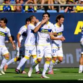 Celebración del gol de Las Palmas en Cádiz 
