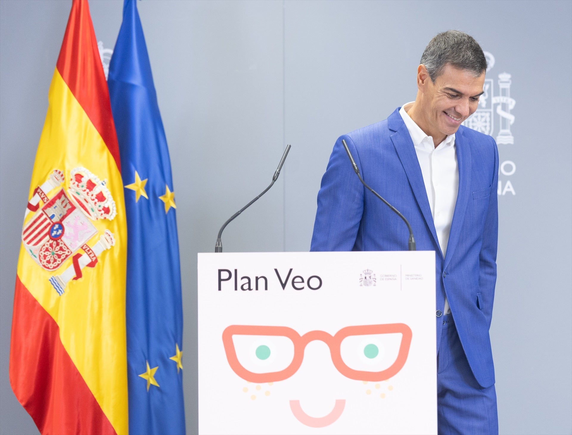 El presidente del Gobierno, Pedro Sánchez, interviene durante la presentación de la ampliación del ‘Plan Veo’, en la sede del Ministerio de Sanidad El presidente del Gobierno, Pedro Sánchez, interviene durante la presentación de la ampliación del ‘Plan Veo’, en la sede del Ministerio de Sanidad