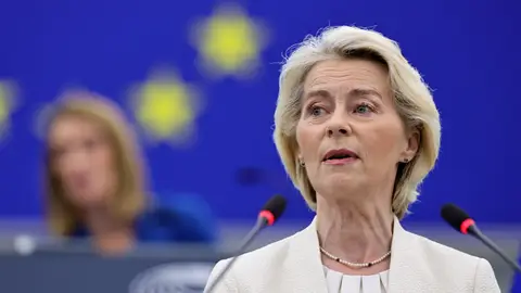 Von der Leyen durante su discurso en el Parlamento Europeo a día 16 de septiembre de 2026. Von der Leyen durante su discurso en el Parlamento Europeo a día 16 de septiembre de 2026.