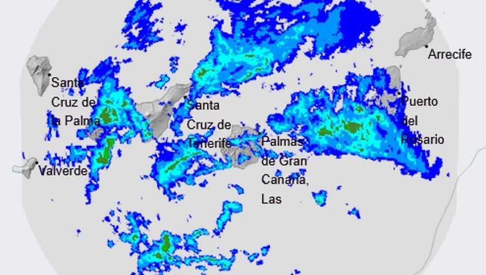 Radar de la AEMET durante la mañana de este domingo Radar de la AEMET durante la mañana de este domingo