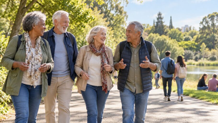 Un grup de persones de +65 fent una passejada pel parc